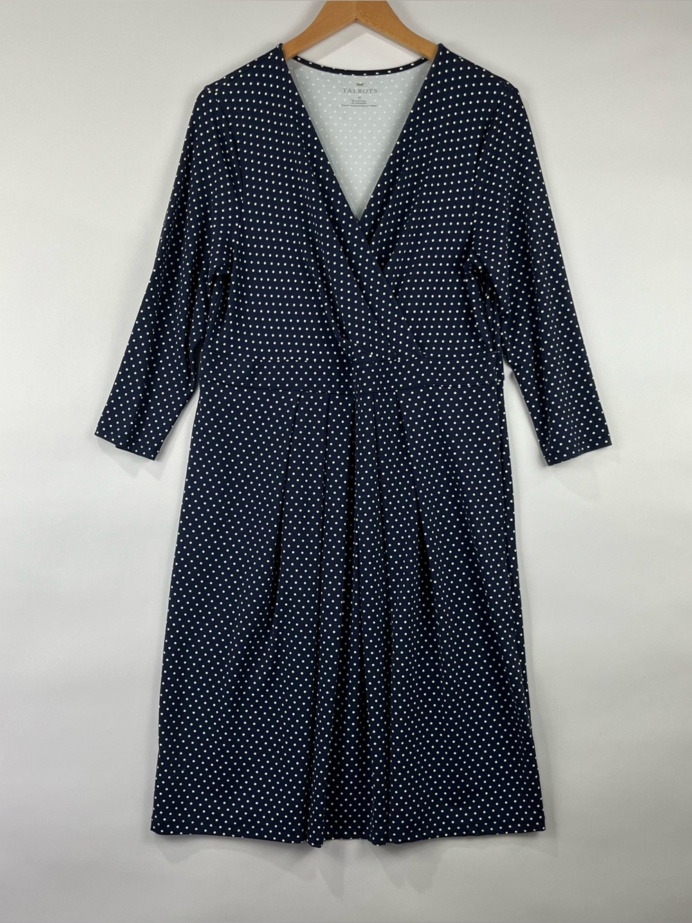 Talbots Size 14 Stretch Polka Dot Wrap Dress Side Zip